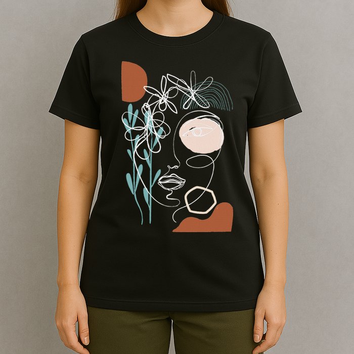 Line Art Face Abstract Art One Line Minimal T-Shirt