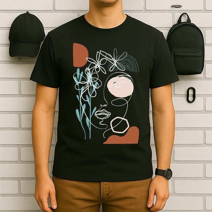 Line Art Face Abstract Art One Line Minimal T-Shirt