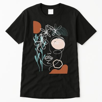 Line Art Face Abstract Art One Line Minimal Tall T-Shirt
