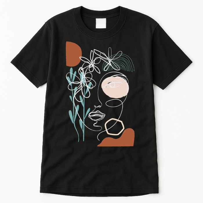 Line Art Face Abstract Art One Line Minimal Tall T-Shirt