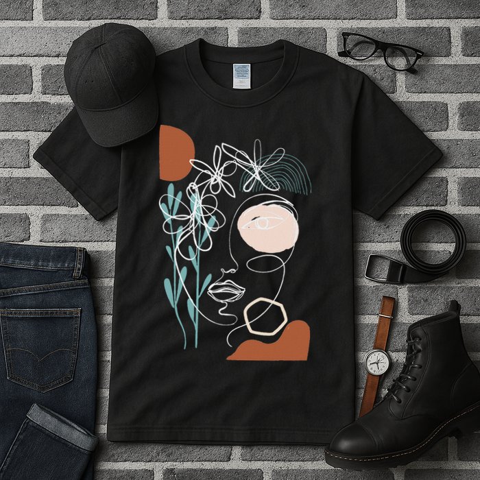 Line Art Face Abstract Art One Line Minimal Tall T-Shirt