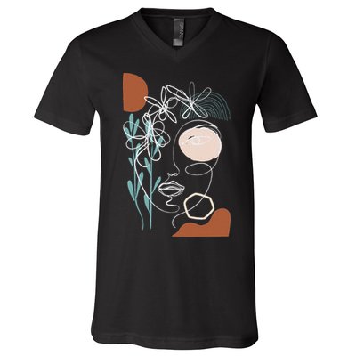 Line Art Face Abstract Art One Line Minimal V-Neck T-Shirt