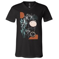 Line Art Face Abstract Art One Line Minimal V-Neck T-Shirt