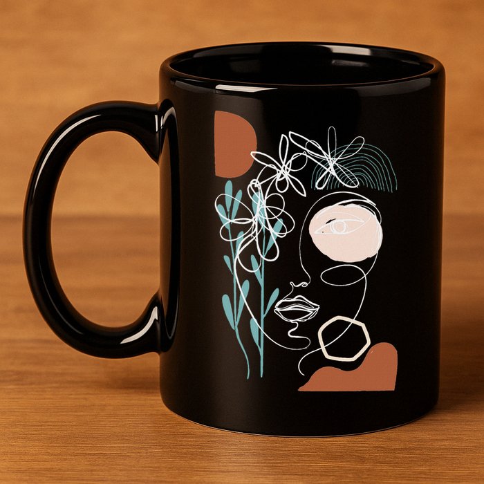 Line Art Face Abstract Art One Line Minimal 11oz C Handle Ceramic Mug