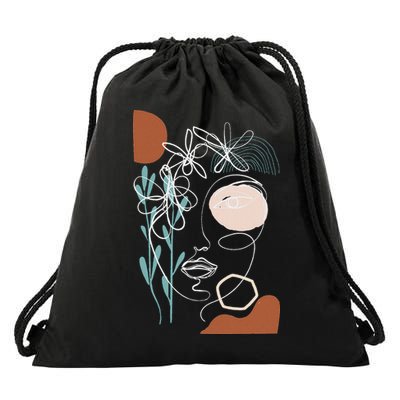 Line Art Face Abstract Art One Line Minimal Drawstring Bag