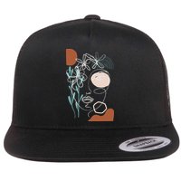 Line Art Face Abstract Art One Line Minimal Flat Bill Trucker Hat