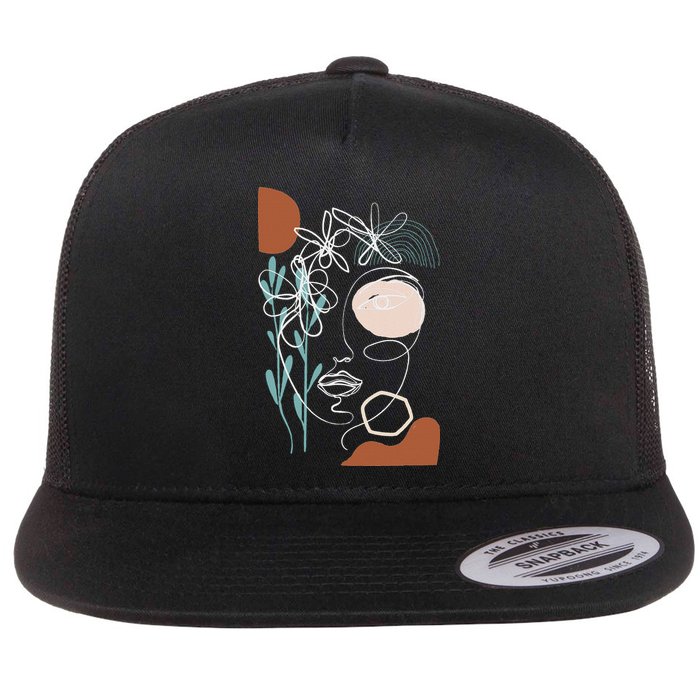 Line Art Face Abstract Art One Line Minimal Flat Bill Trucker Hat