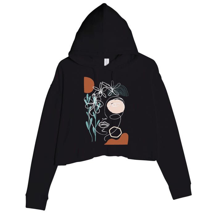Line Art Face Abstract Art One Line Minimal Crop Fleece Hoodie