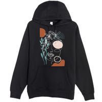 Line Art Face Abstract Art One Line Minimal Premium Pullover Hoodie