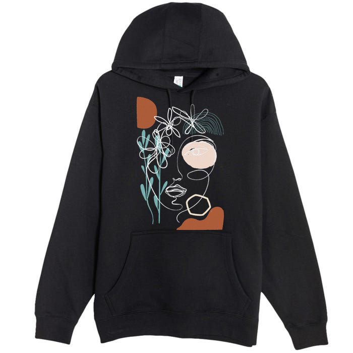 Line Art Face Abstract Art One Line Minimal Premium Pullover Hoodie