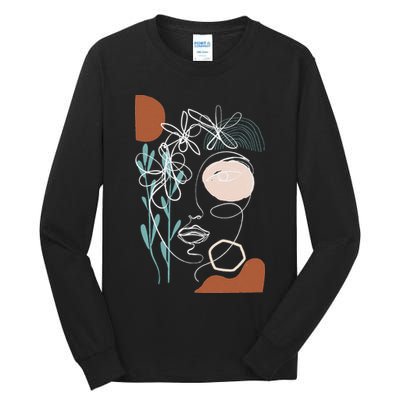 Line Art Face Abstract Art One Line Minimal Tall Long Sleeve T-Shirt