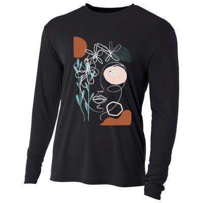 Line Art Face Abstract Art One Line Minimal Cooling Performance Long Sleeve Crew