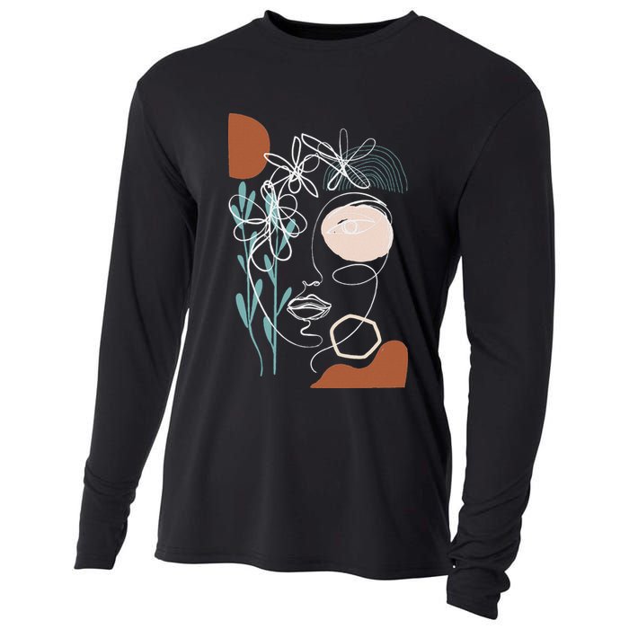 Line Art Face Abstract Art One Line Minimal Cooling Performance Long Sleeve Crew