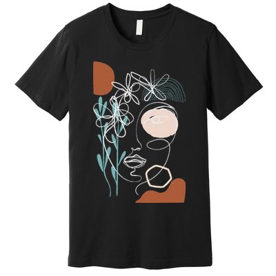 Line Art Face Abstract Art One Line Minimal Premium T-Shirt