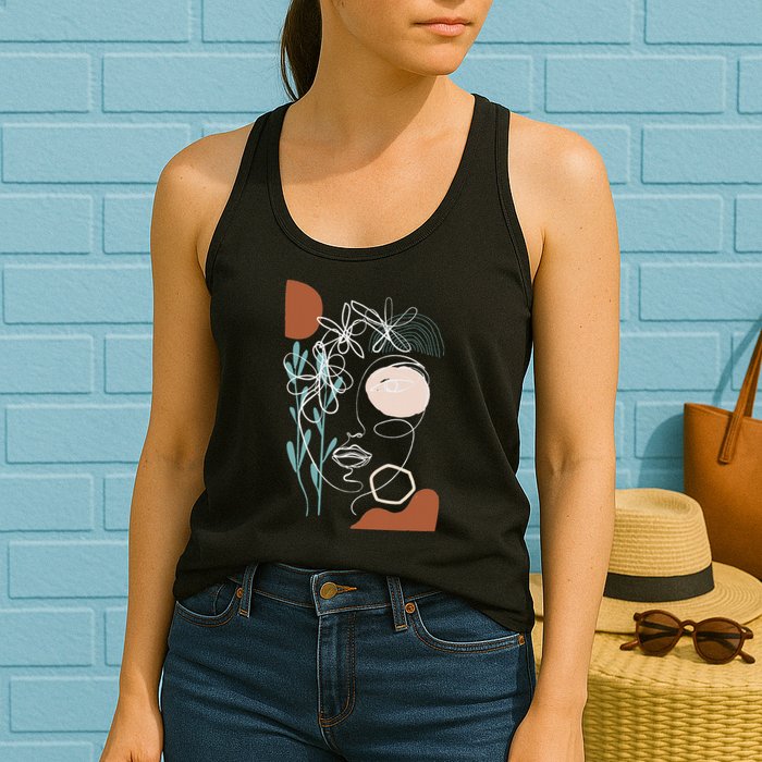 Line Art Face Abstract Art One Line Minimal Womens Tank Top