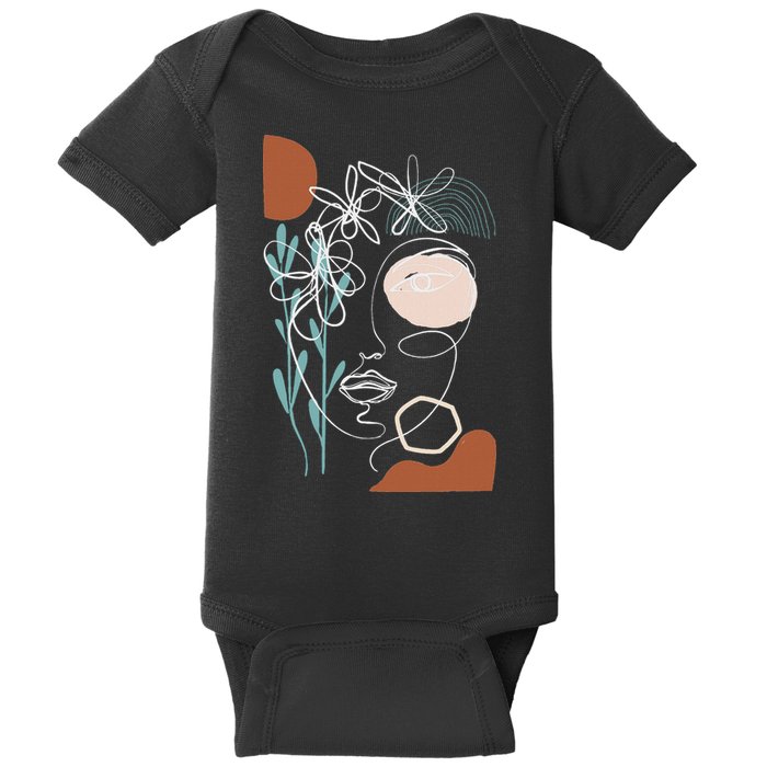 Line Art Face Abstract Art One Line Minimal Baby Bodysuit