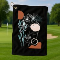 Line Art Face Abstract Art One Line Minimal Golf Towel