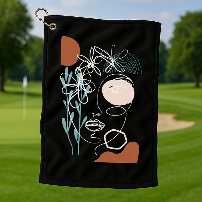 Line Art Face Abstract Art One Line Minimal Golf Towel