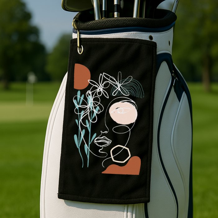 Line Art Face Abstract Art One Line Minimal Golf Towel