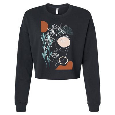 Line Art Face Abstract Art One Line Minimal Cropped Pullover Crew