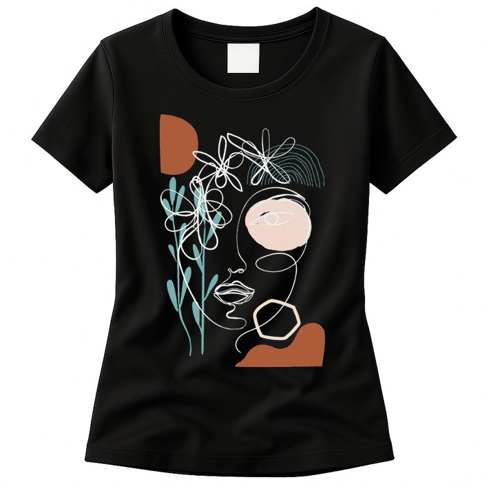 Line Art Face Abstract Art One Line Minimal Womens T-Shirt