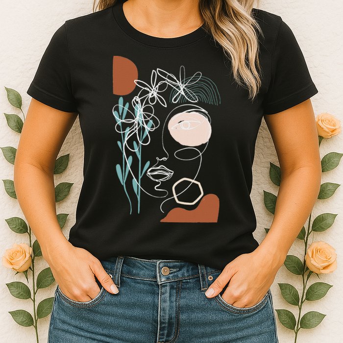 Line Art Face Abstract Art One Line Minimal Womens T-Shirt