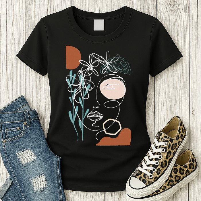 Line Art Face Abstract Art One Line Minimal Womens T-Shirt