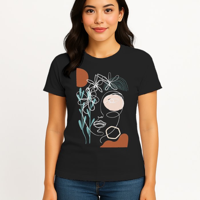 Line Art Face Abstract Art One Line Minimal Womens T-Shirt