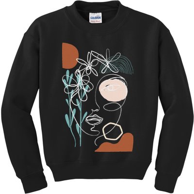 Line Art Face Abstract Art One Line Minimal Kids Sweatshirt