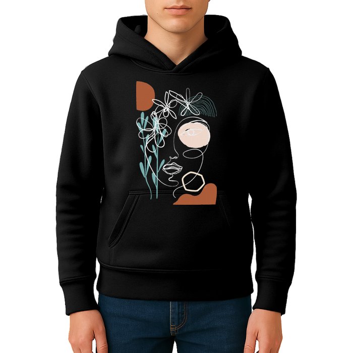 Line Art Face Abstract Art One Line Minimal Kids Hoodie