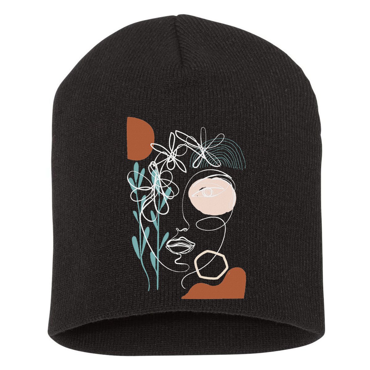 Line Art Face Abstract Art One Line Minimal Short Acrylic Beanie