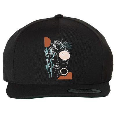 Line Art Face Abstract Art One Line Minimal Wool Snapback Cap