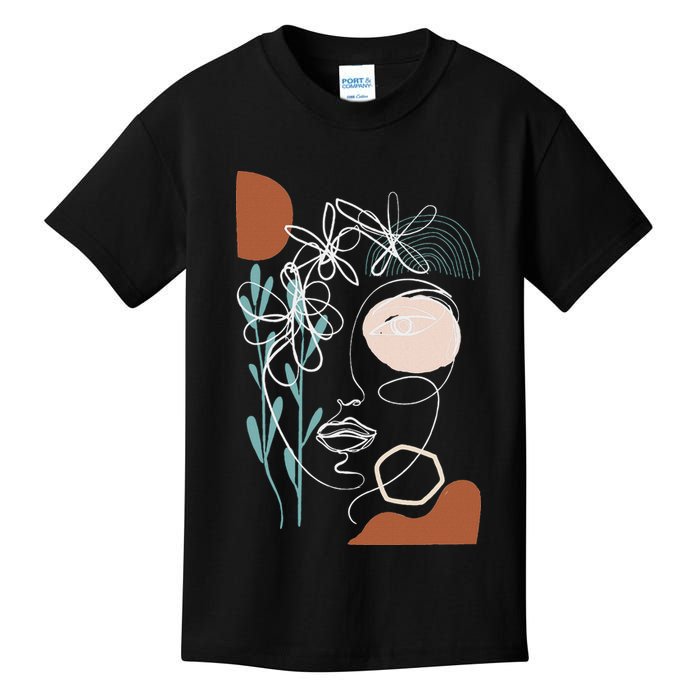 Line Art Face Abstract Art One Line Minimal Kids T-Shirt