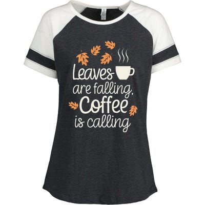 Leaves Are Falling Coffee Is Calling Enza Ladies Jersey Colorblock Tee