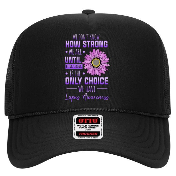 Lupus Awareness Funny Daisy In May We Wear Purple High Crown Mesh Back Trucker Hat