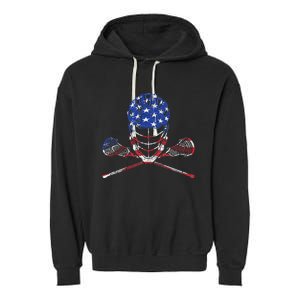 Lacrosse American Flag Lax Helmet And Sticks Garment-Dyed Fleece Hoodie