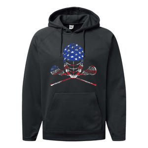 Lacrosse American Flag Lax Helmet And Sticks Performance Fleece Hoodie