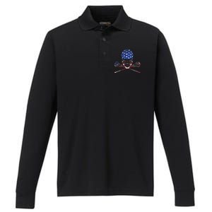 Lacrosse American Flag Lax Helmet And Sticks Performance Long Sleeve Polo