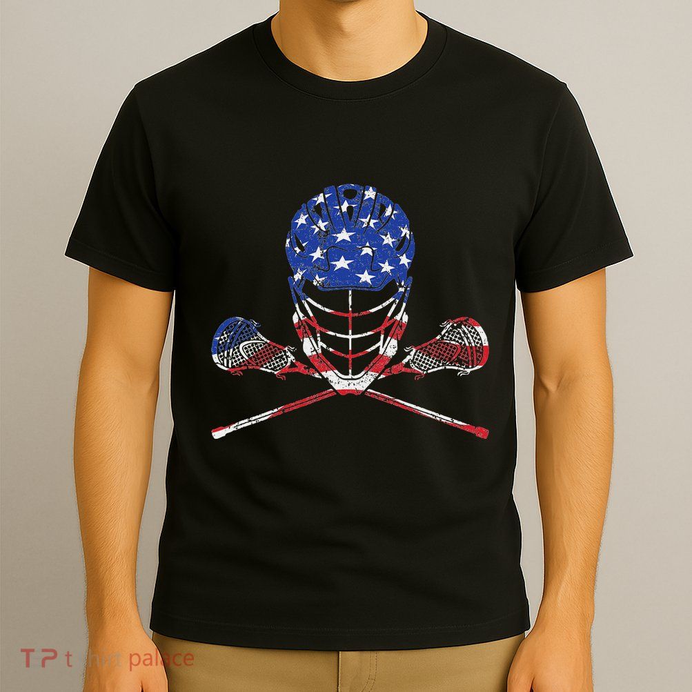 Lacrosse American Flag Lax Helmet And Sticks T-Shirt