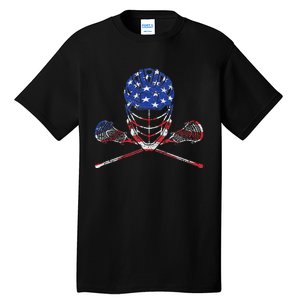 Lacrosse American Flag Lax Helmet And Sticks Tall T-Shirt