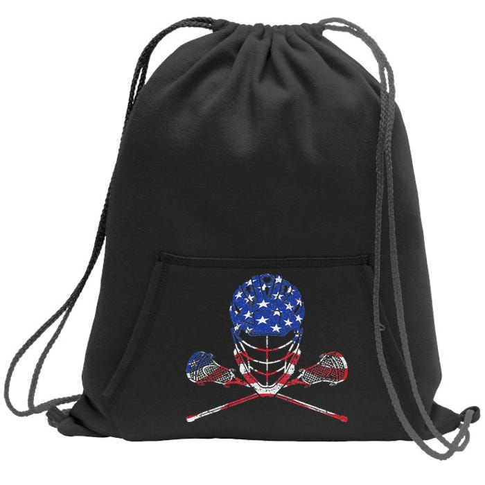 Lacrosse American Flag Lax Helmet And Sticks Sweatshirt Cinch Pack Bag