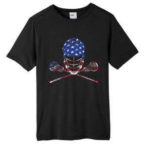 Lacrosse American Flag Lax Helmet And Sticks Tall Fusion ChromaSoft Performance T-Shirt