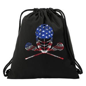 Lacrosse American Flag Lax Helmet And Sticks Drawstring Bag