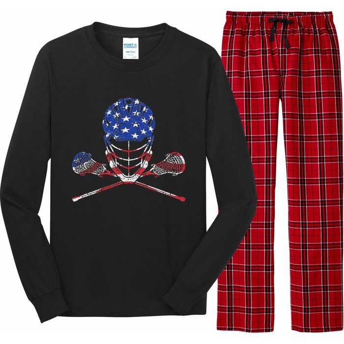 Lacrosse American Flag Lax Helmet And Sticks Long Sleeve Pajama Set