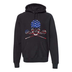 Lacrosse American Flag Lax Helmet And Sticks Premium Hoodie