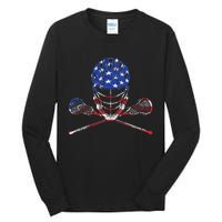 Lacrosse American Flag Lax Helmet And Sticks Tall Long Sleeve T-Shirt