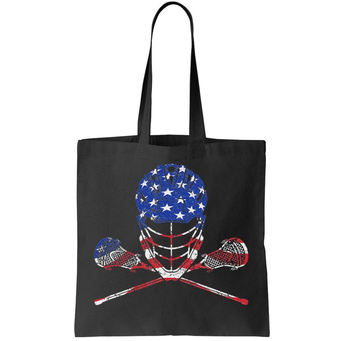 Lacrosse American Flag Lax Helmet And Sticks Tote Bag