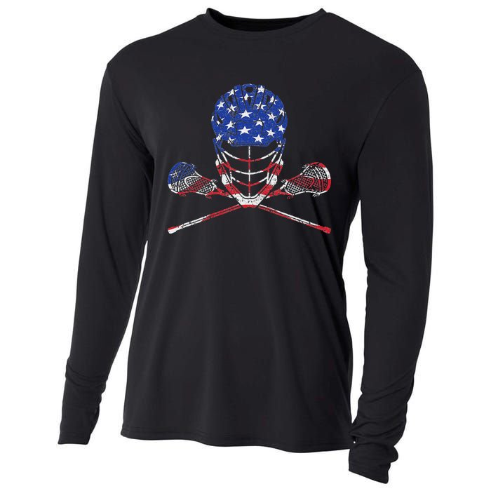 Lacrosse American Flag Lax Helmet And Sticks Cooling Performance Long Sleeve Crew