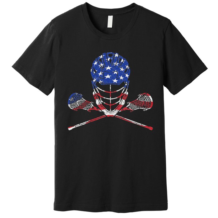 Lacrosse American Flag Lax Helmet And Sticks Premium T-Shirt