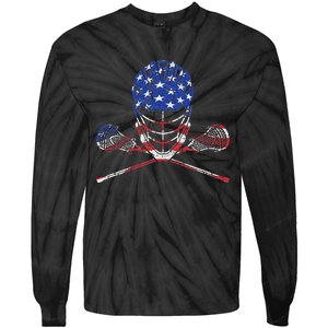 Lacrosse American Flag Lax Helmet And Sticks Tie-Dye Long Sleeve Shirt